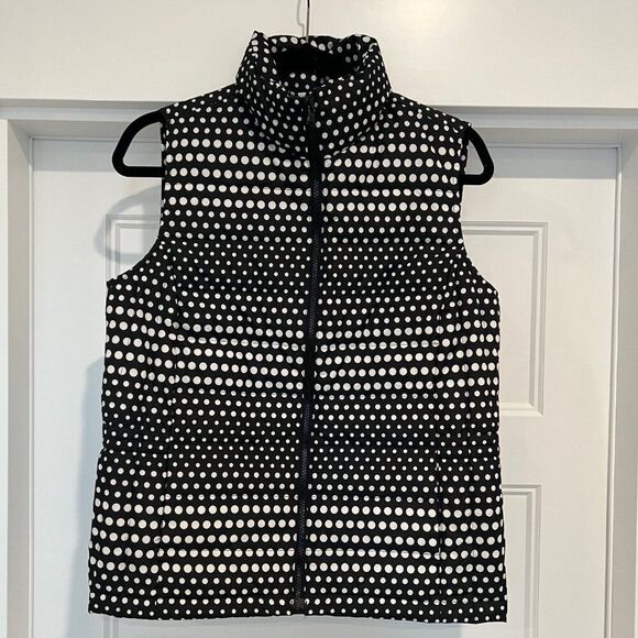 Talbots Petites Black & White Polka Dot Feather-Filled Puffer Vest, Size SP - Picture 1 of 6